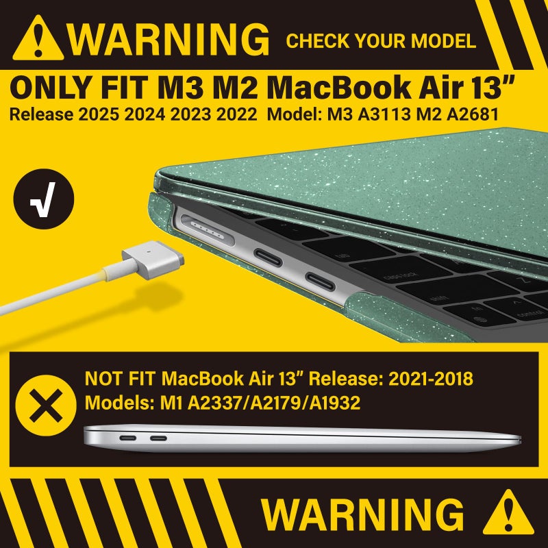 آي بينزر IBenzER متوافق مع حافظة 2025 2024 2023 2022 MacBook Air 13 بوصة M4 A3240 M3 A3113 M2 A2681 حافظة صلبة وغطاء لوحة مفاتيح وشاشة فيلم ونوع C لجهاز Mac Air 13.6 Midnight Green KK-MTGN+2TC - Image 3